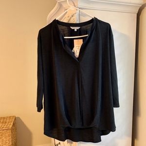 Pink Note long sleeve black blouse, NWT